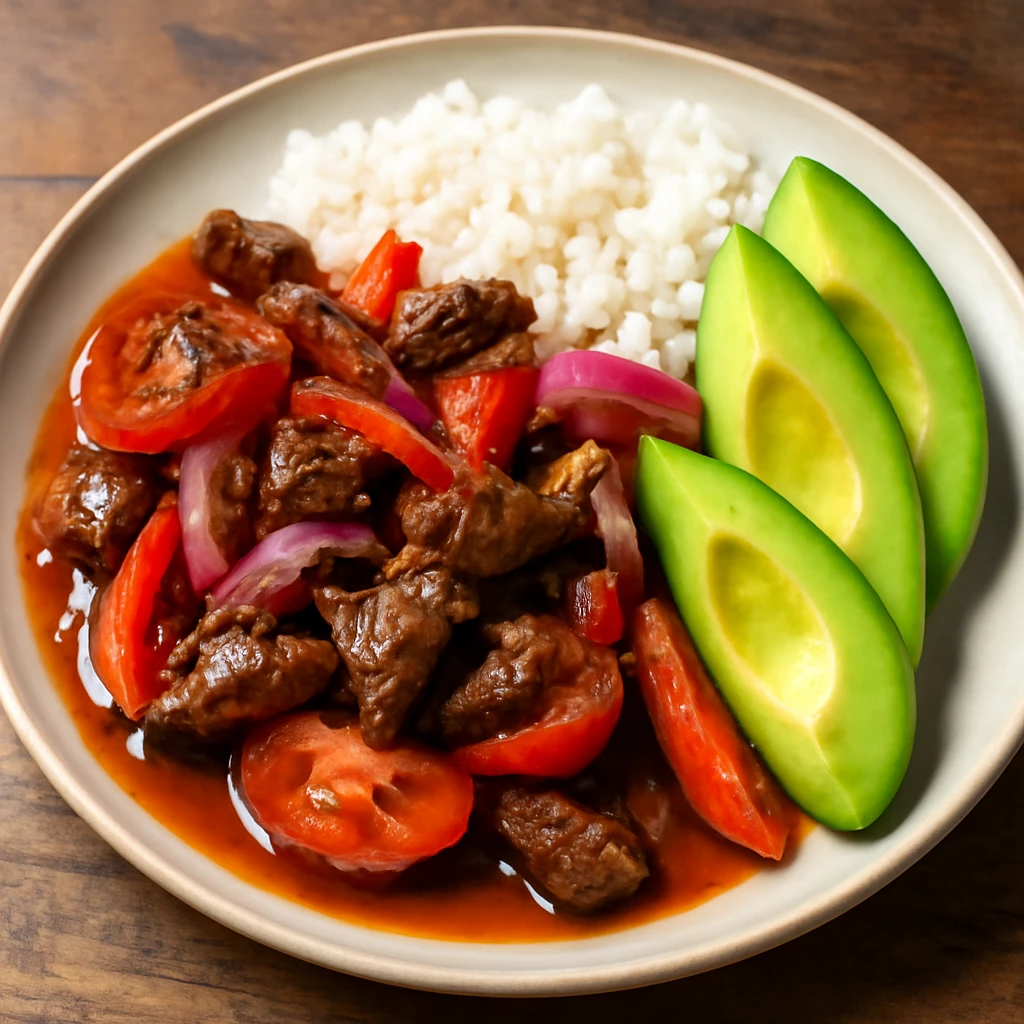 Friss és ínycsiklandó Lomo Saltado avokádóval tálalva