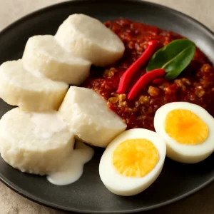 Ínycsiklandó Lontong sambal szósszal, tojással