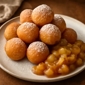 Friss sült loukoumades fahéjas almaszósszal