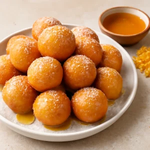 Friss, narancshéjas görög édesség mézzel és porcukorral