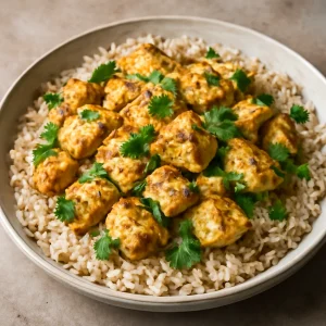 Perui mandi joghurttal, csirkehússal és friss korianderrel