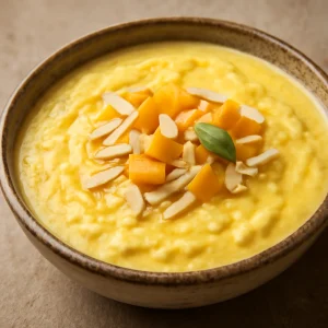 Indiai mango kheer rózsavizes és kardamomos ízesítéssel