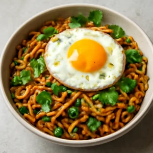 Friss, fűszeres Mee Goreng tojással és korianderrel