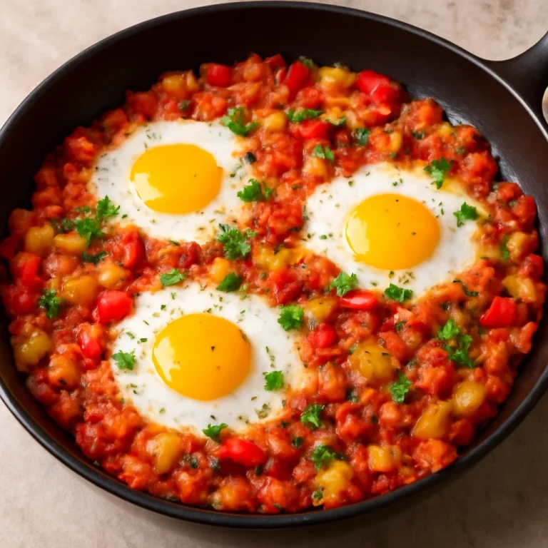 Menemen zöldségekkel, frissen tálalva petrezselyemmel