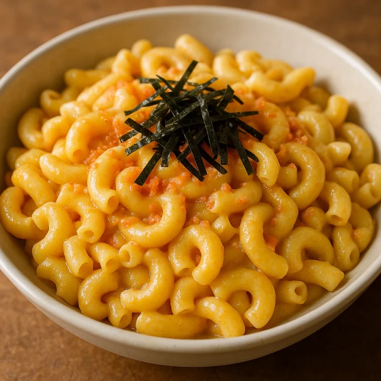 Mentaiko makaronival – krémes japán tészta csípős halikrával és nori csíkokkal tálalva