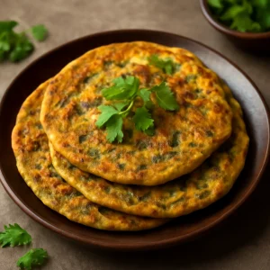 Methi chilla, fűszeres indiai étel friss korianderrel