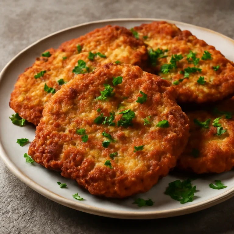 Milanesa marhahússal, ropogós panírban tálalva friss petrezselyemmel díszítve