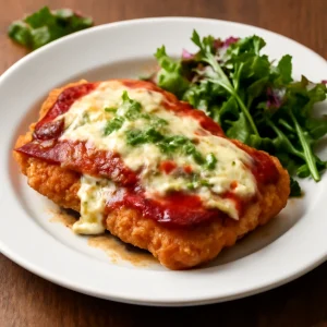 Milanesa étel parmezán sajttal és friss petrezselyemmel