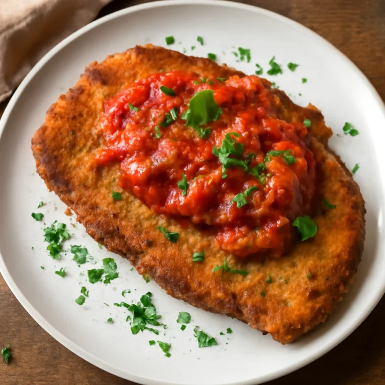 Milanesa paradicsomszósszal, friss petrezselyemmel díszítve