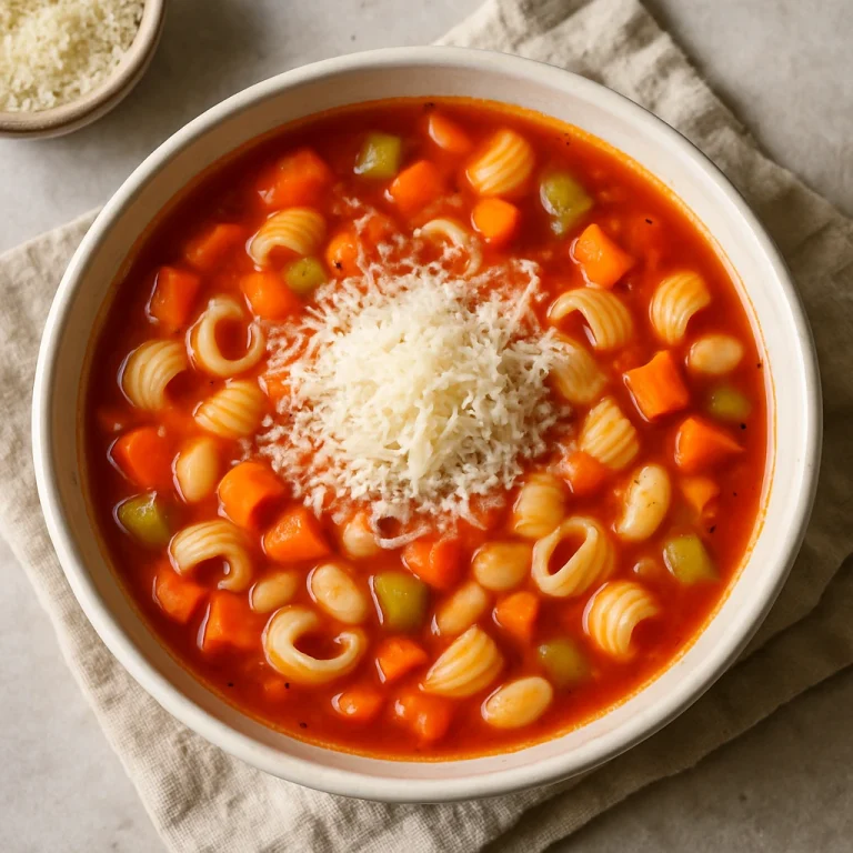 Minestrone parmezán sajttal, tálaláskor megszórva frissen reszelt sajttal