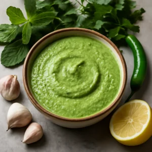 Friss, zöld mentás chutney, fűszeres és krémes
