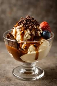 Friss Miso alapú sundae, gazdag és krémes csokoládéval és miso ízvilággal