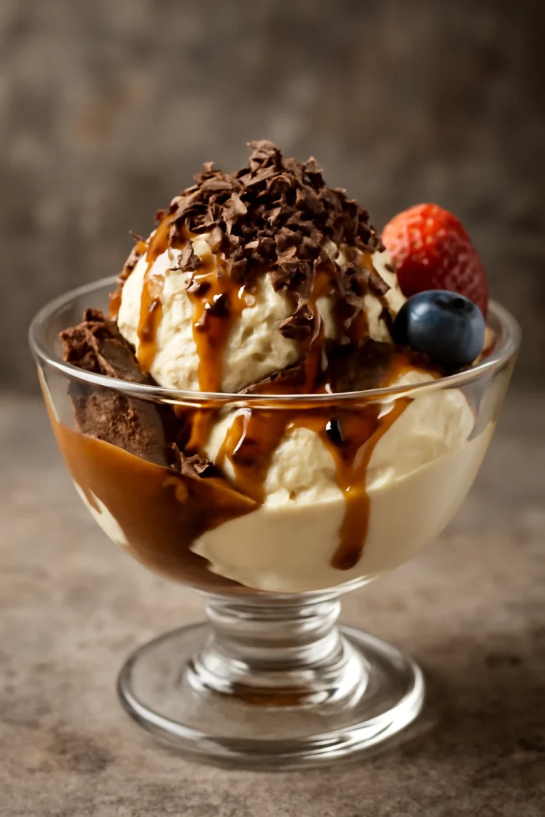 Miso alapú sundae frissen tálalva csokoládéreszelékkel