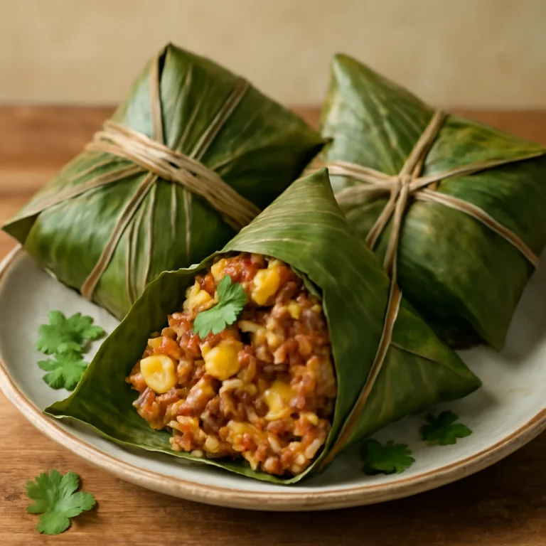Miso alapú zongzi, bambuszlevelekben gőzölve