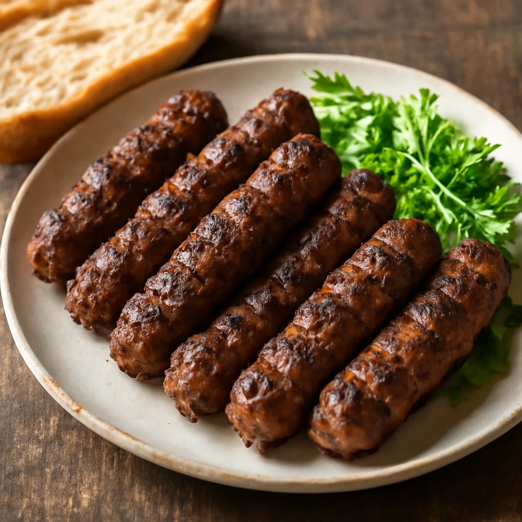 Román grillezett kolbász, friss salátával