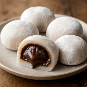 Mochi, japán édesség csokikrémmel töltve, puha rizsliszt tésztával