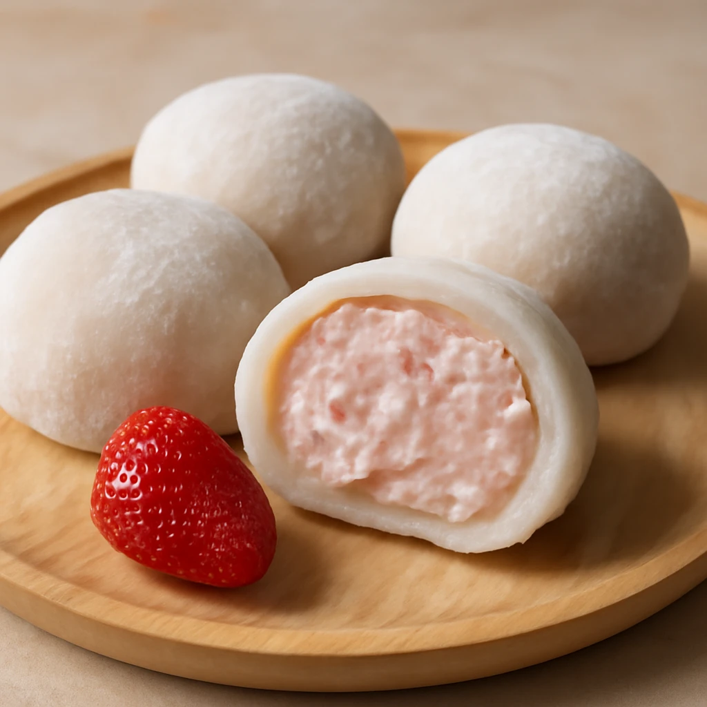 Japán mochi, friss eperkrémmel és finom rizsliszt tésztával