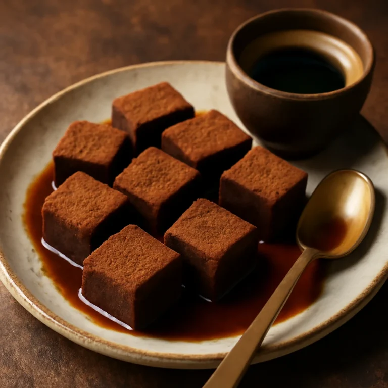 Mochi kávéval tálalva, gazdag és rugalmas desszert