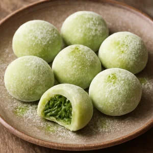 Japán mochi zöld tea porral és friss zöld teával