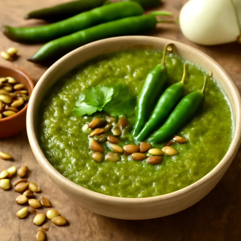 Mole verde tálalva, zöld chilik és tökmagok díszítik
