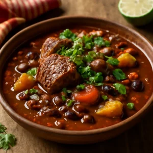 Mexikói mole marhahússal, zöldségekkel, kakaós mole szósszal és friss korianderrel