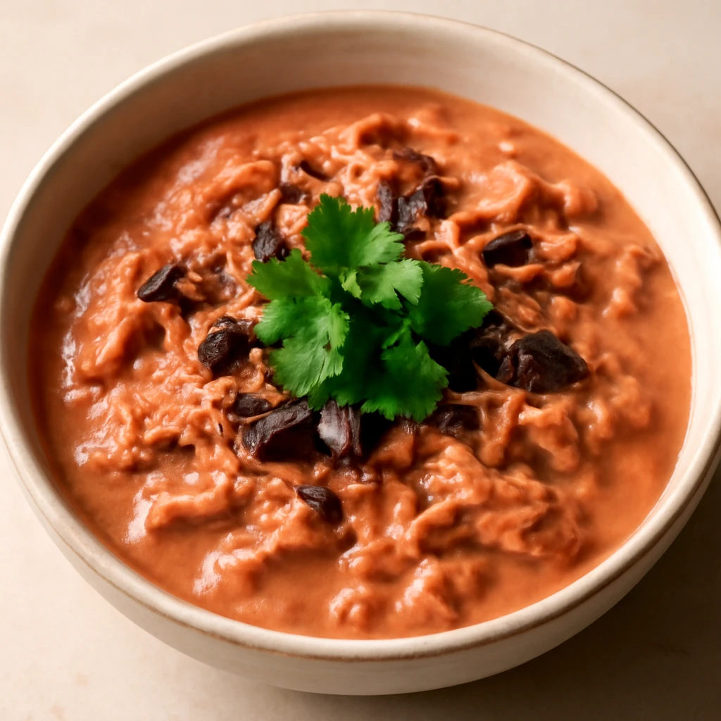 Fűszeres mole rosa csirkehússal, korianderrel díszítve