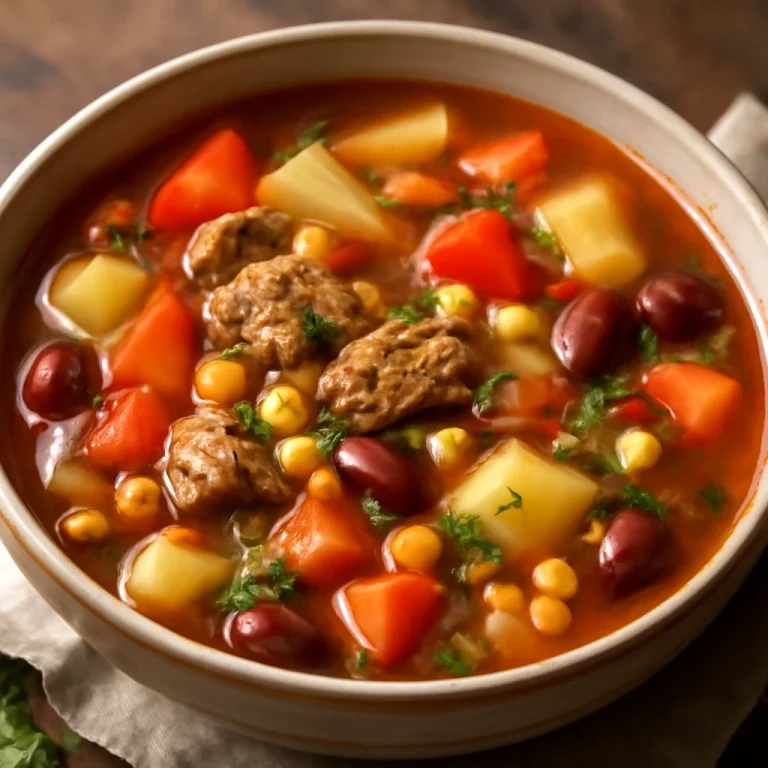 Mondongo con verduras, gazdag húsos és zöldséges leves.