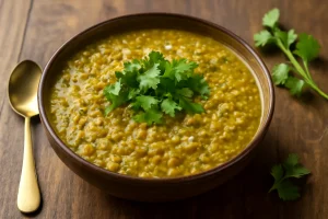 Indiai moong dal zöld lencse friss korianderrel