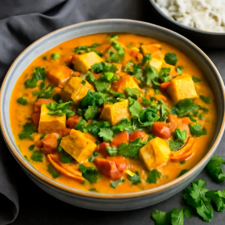 Moqueca vegana tálalva, tofuval, friss zöldségekkel és korianderrel