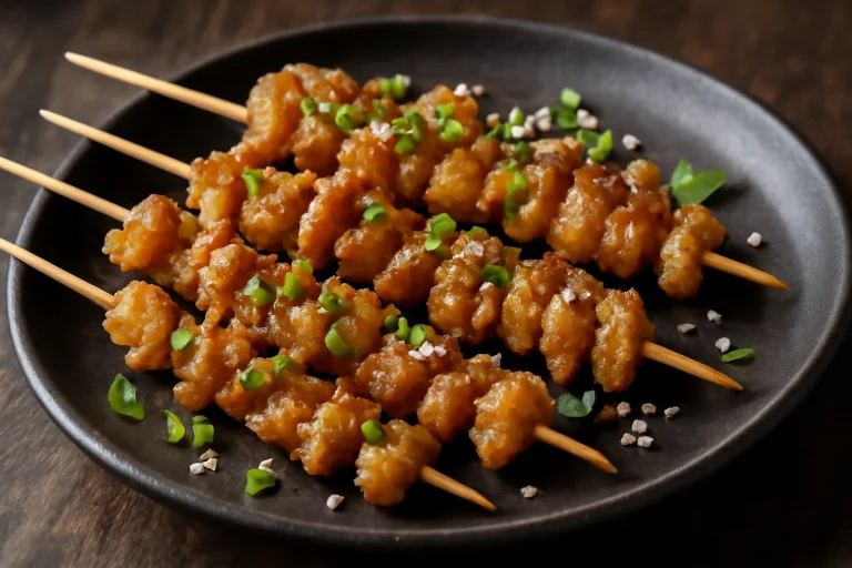 Nankotsu Yakitori csirke porc grillezve, zöldhagymával és szezámmaggal tálalva