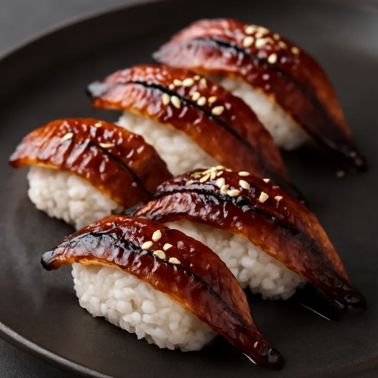 Nigiri angolnával, finom rizs és friss angolna szeletelve