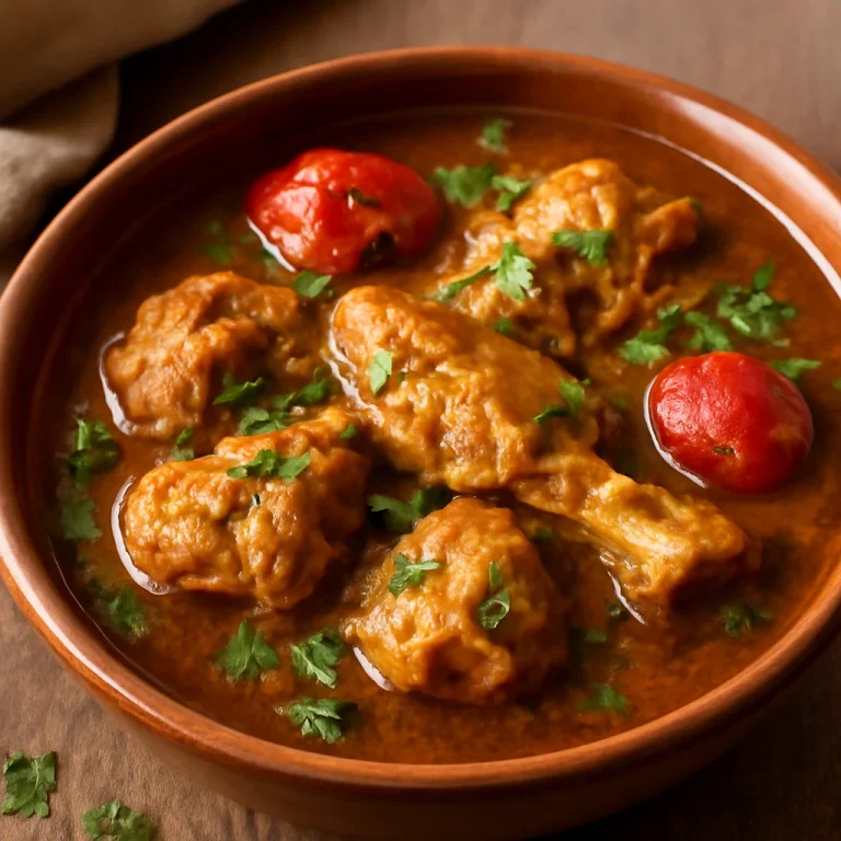 Nihari csirkével, friss korianderrel tálalva