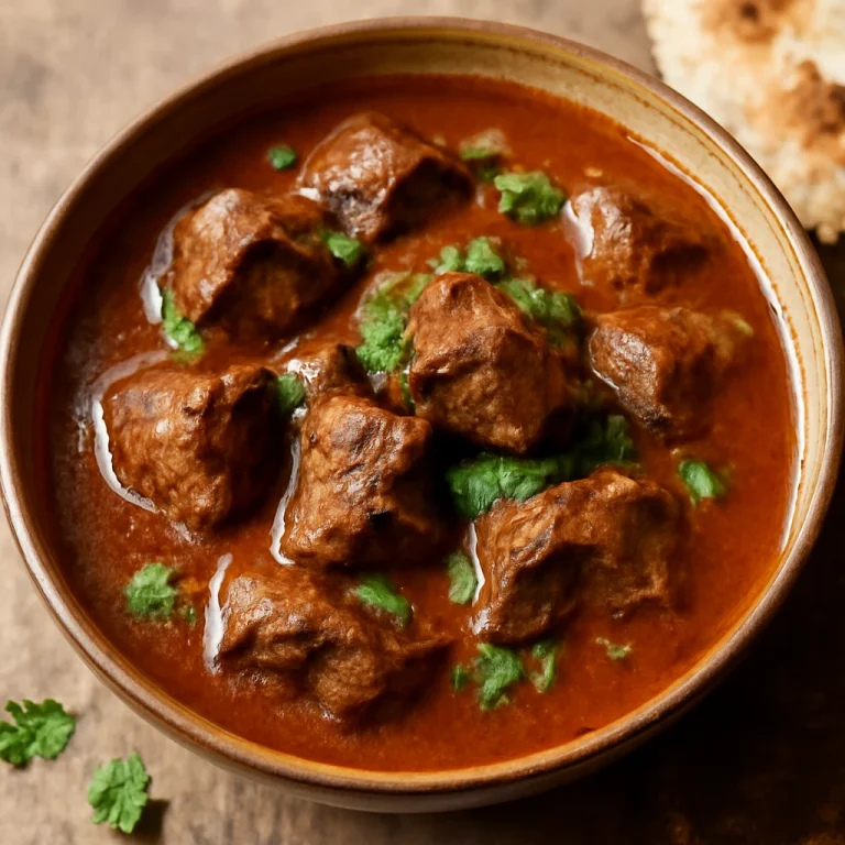 Nihari marhahússal, gazdag fűszeres szószban főzve, friss korianderrel díszítve