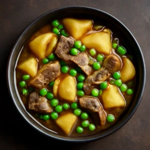 Marhahús és zöldborsó, gazdag japán alaplében