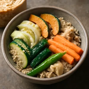 Fermentált zöldségek japán stílusban, készítve nukazuke pasztával