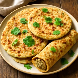 Egészséges okara tészta, gazdag fehérjében, korianderrel