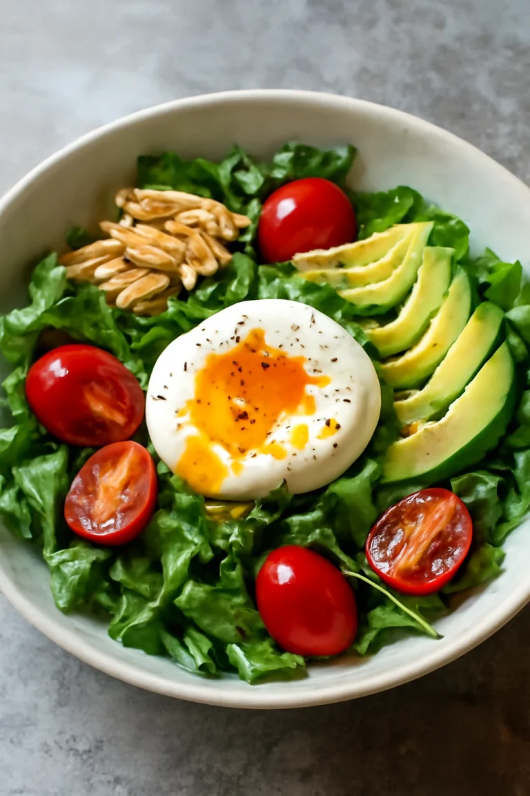 Onsen Tamago Saláta, lágy tojással, friss zöldségekkel és gazdag öntettel