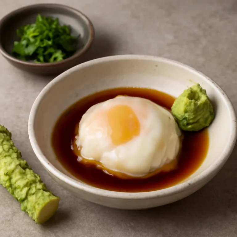 Onsen Tamago wasabival és szójaszószos mártogatós