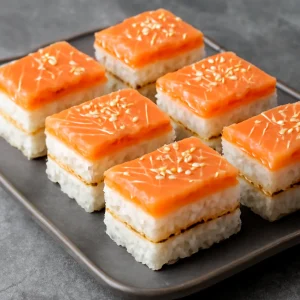 Japán Oshizushi, füstölt lazaccal és sushi rizs