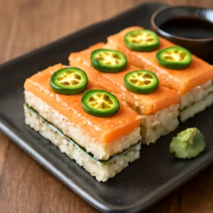 Japán Oshizushi jalapeñóval és friss halakkal
