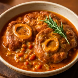 Ínycsiklandó osso buco rozmaringgal és gazdag szószban tálalva