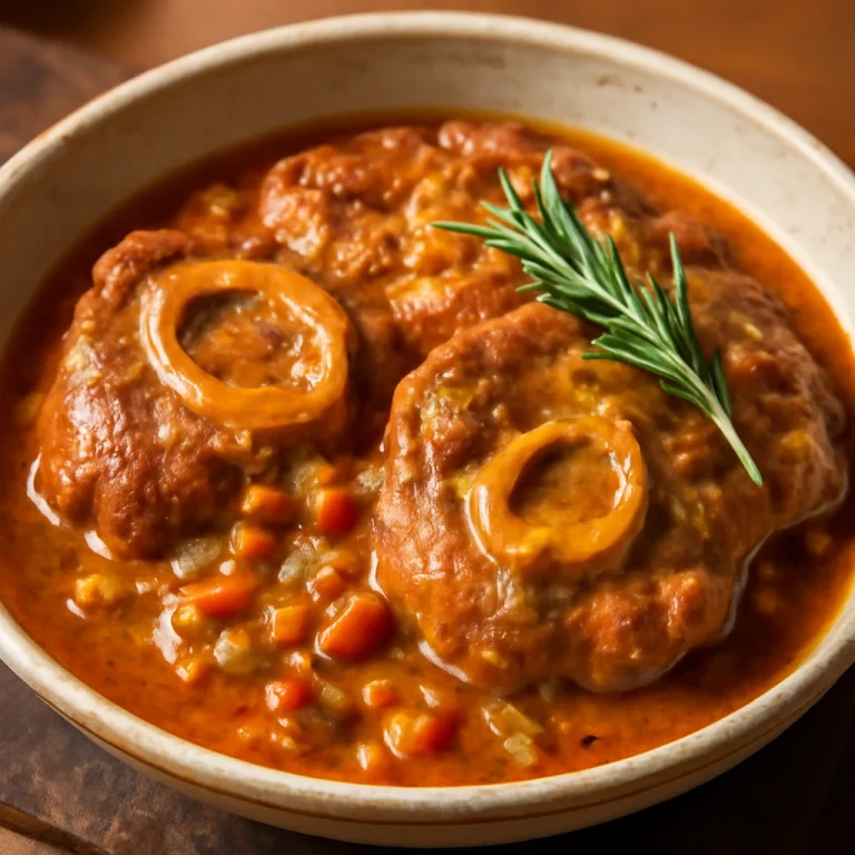 Osso buco rozmaringgal, gazdag szószban, tálalva