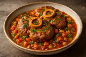 Klasszikus olasz Osso Buco zöldséges raguval