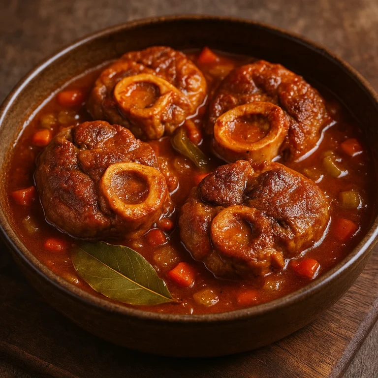 Osso buco babérlevéllel, szaftos borjúszeletek zöldséges mártásban