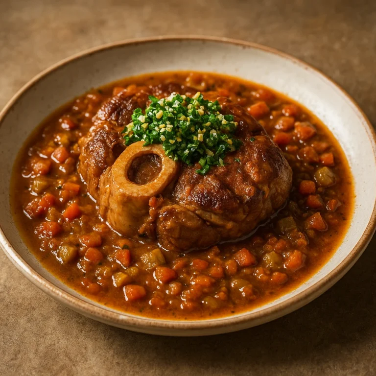 Osso buco kakukkfűvel, puha borjúcsülök aromás mártásban, gremolatával megszórva