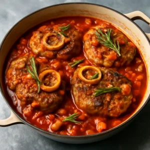 Osso buco paradicsomos szósszal, gazdag, ínycsiklandó olasz étel
