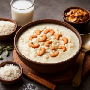 Indiai kókusztejes rizspuding, pirított cashew dióval