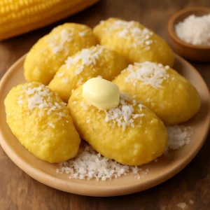 Brazil pamonha com coco ralado, friss kókuszreszelékkel