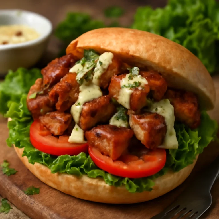 Pan con chicharrón fokhagymás szósszal, ropogós sertéshússal és friss salátával