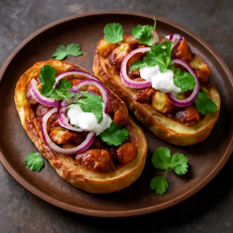 Pan con chicharrón lilahagymával, friss korianderrel tálalva